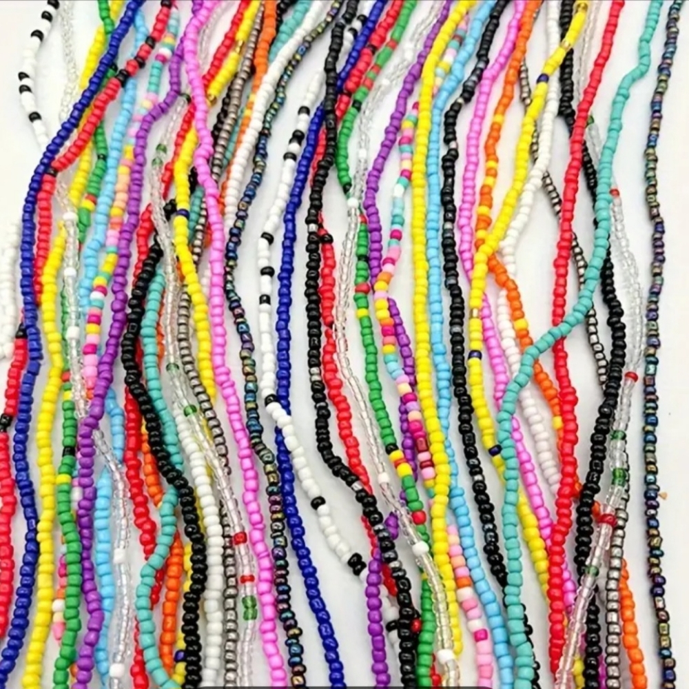 West African Waist Beads Belly Chain Set Of 4 Elastic Beaded Body Jewelry